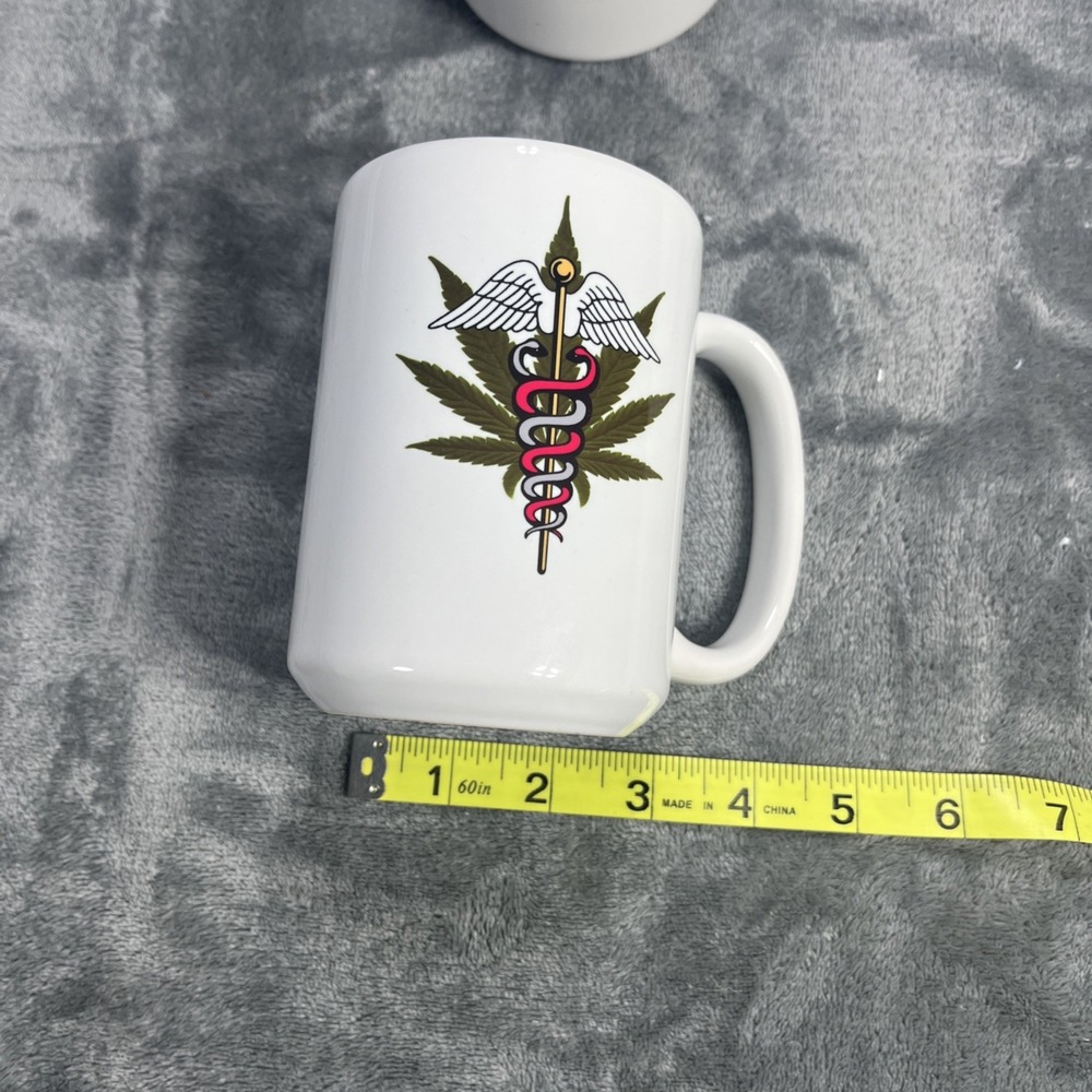 Marijuana Coffee Mugs Medical‎ Marijuana Symbol Caduceus Medical Sign 2 Pack NEW - Picture 6 of 6